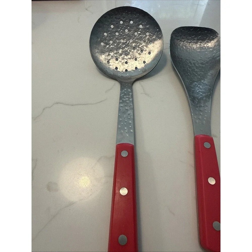 Mad Hungry Stainless Cooking Spoons Red Handles Set of 3